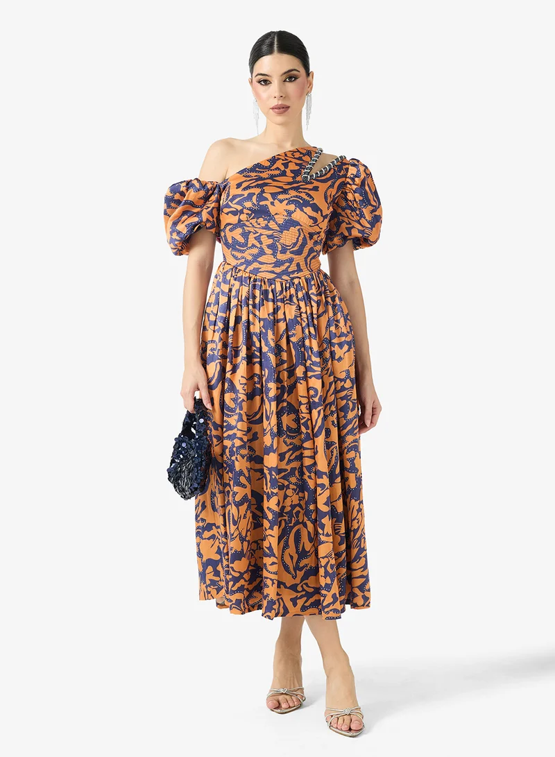 Threadz by Ajooni Printed One-Shoulder Dress